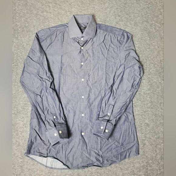 Hugo Boss Dress Shirt Slim Fit Italian Fabric Bottom-up Men's Size Large 41/16 - Picture 1 of 12